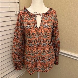 J. Crew with Liberty of London May Nouveau Scalloped Tie-neck Top Women's Small